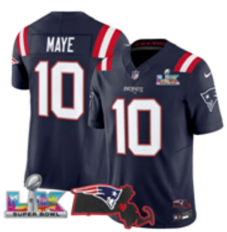 Men 2026 New England Patriots #10 Maye Blue Super Bowl Nike Limited NFL Jersey style 06